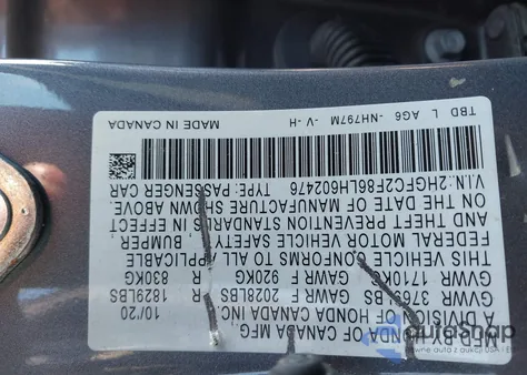 2020 Honda Civic Sport from USA, damaged, VIN 2HGFC2F86LH602476